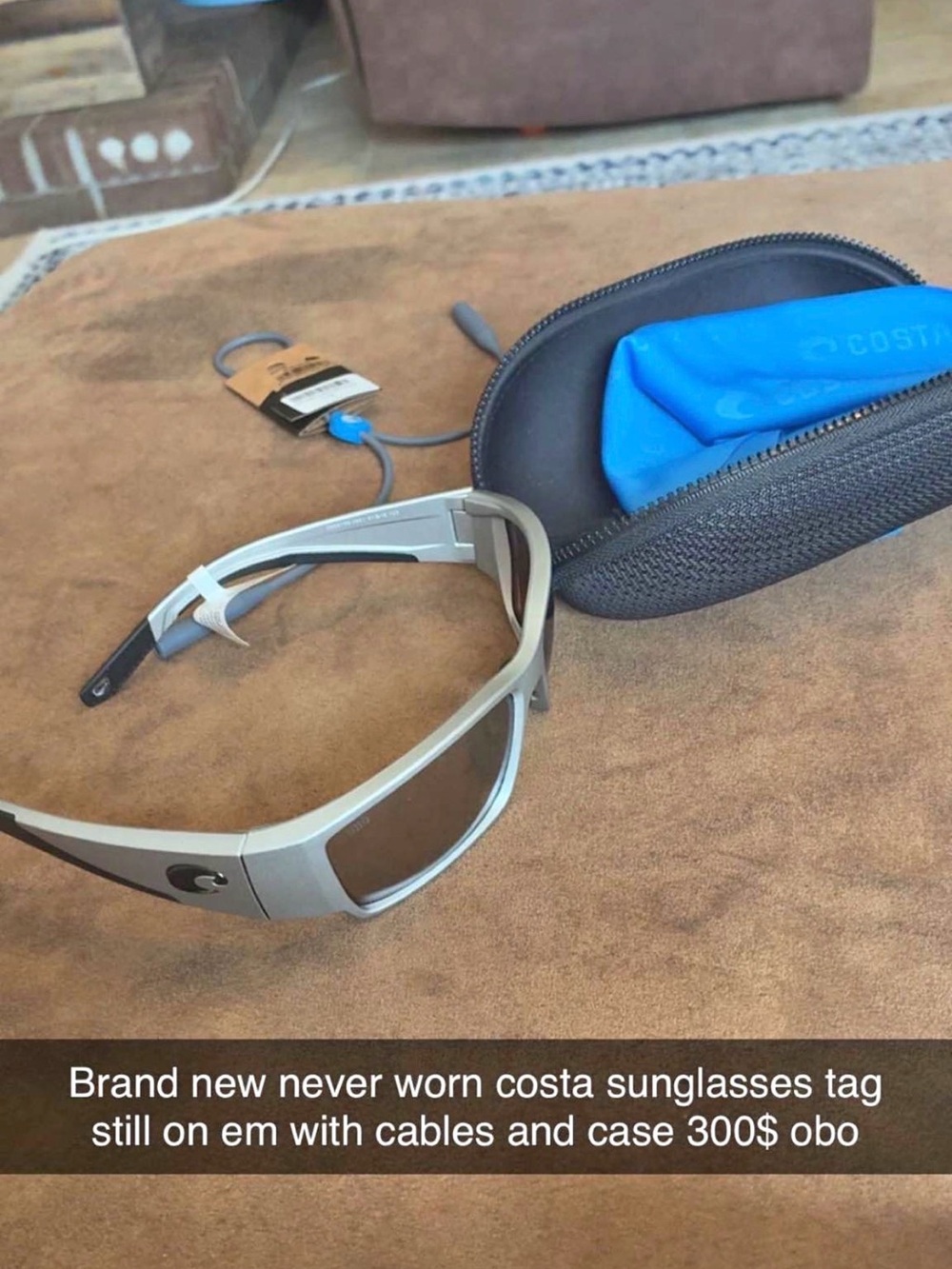 Costa Matte Taupe Sunglasses with Blue Pouch and Gray Case